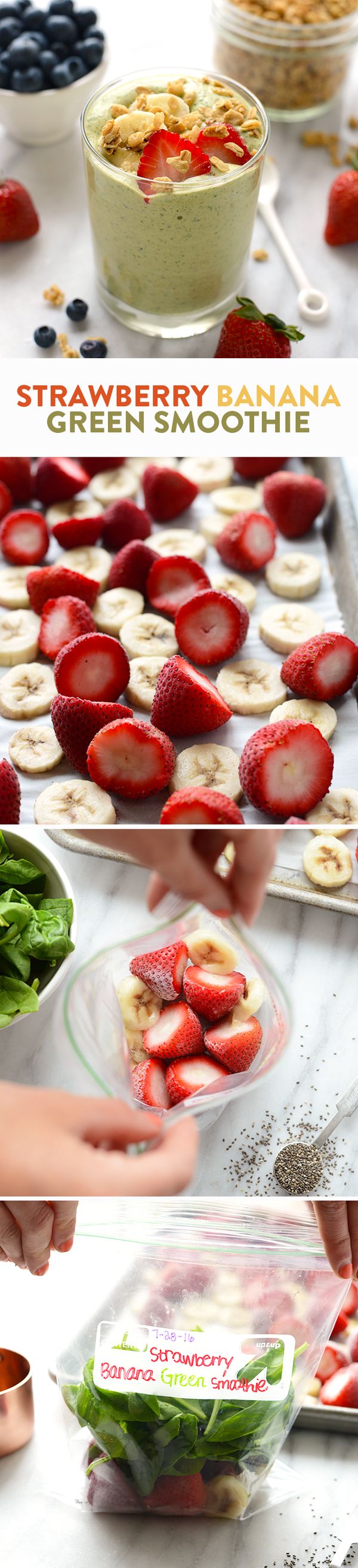 Easy Strawberry Banana Green Smoothie Freezer Bags